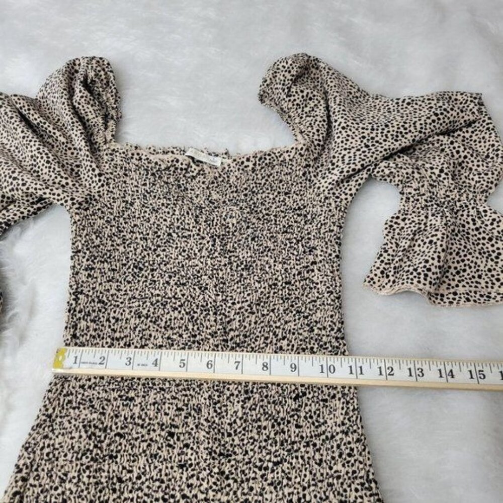 O. Vianca Animal Print Ruffled Smocked Cinched Side Long Sleeve Mini Dress Small - Picture 8 of 12